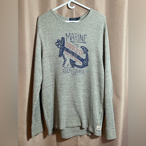 Ralph Lauren Other - Men’s Polo Ralph Lauren Waffle Knit Graphic Thermal XL Grey & Blue Nautical GUC